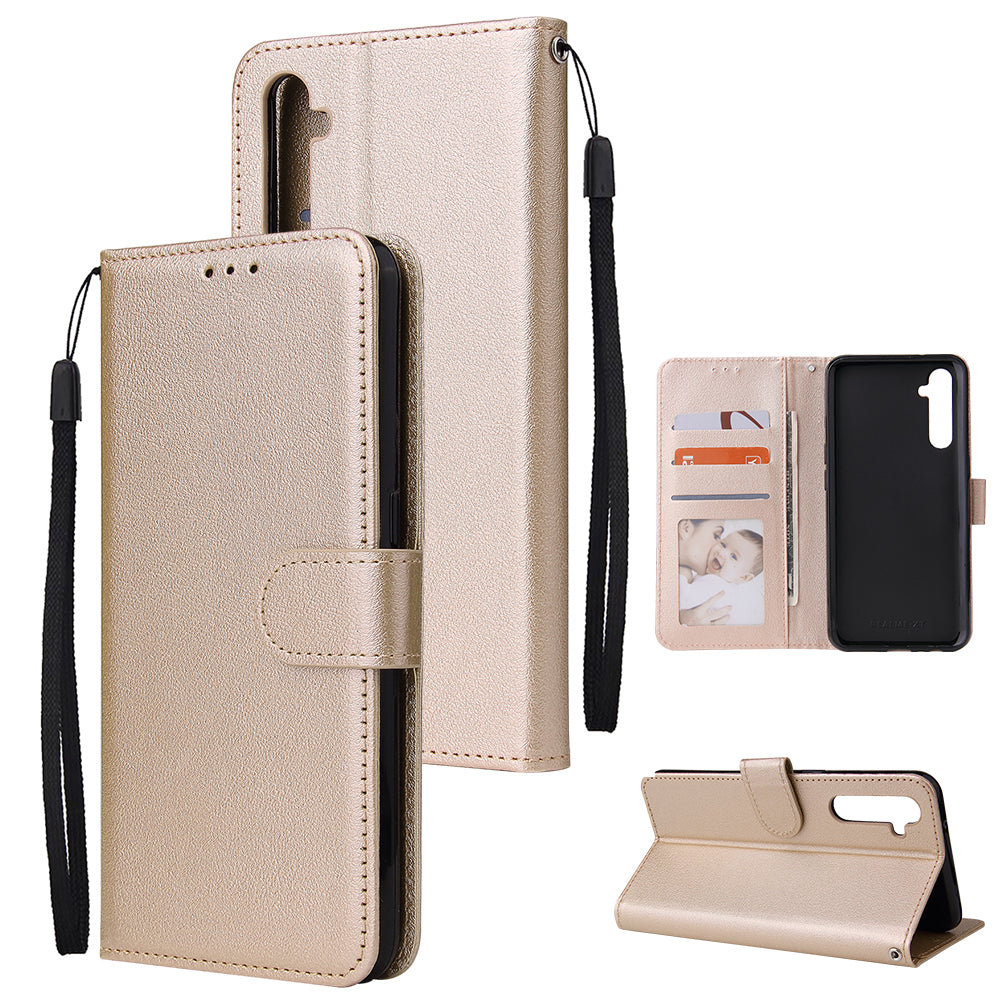For OPPO A8 / A31/Realme XT / X2 Mobile Phone Case PU Buckle Closure Wallet Design Cards Slots All-round Protection Phone Cover Golden