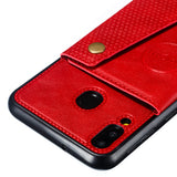 For Samsung M20 Double Buckle Phone Case Protective Cover with Card Holder Bracket Light Brown