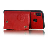 For Samsung M20 Double Buckle Phone Case Protective Cover with Card Holder Bracket Light Brown