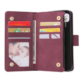 For Google Pixel 4A  Leather Mobile Phone Cover with Cards Slot Zipper Purse Phone Bracket 5 wine red