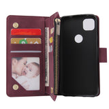 For Google Pixel 4A  Leather Mobile Phone Cover with Cards Slot Zipper Purse Phone Bracket 5 wine red