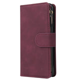 For Google Pixel 4A  Leather Mobile Phone Cover with Cards Slot Zipper Purse Phone Bracket 5 wine red