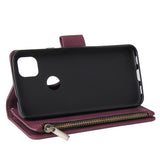 For Google Pixel 4A  Leather Mobile Phone Cover with Cards Slot Zipper Purse Phone Bracket 5 wine red