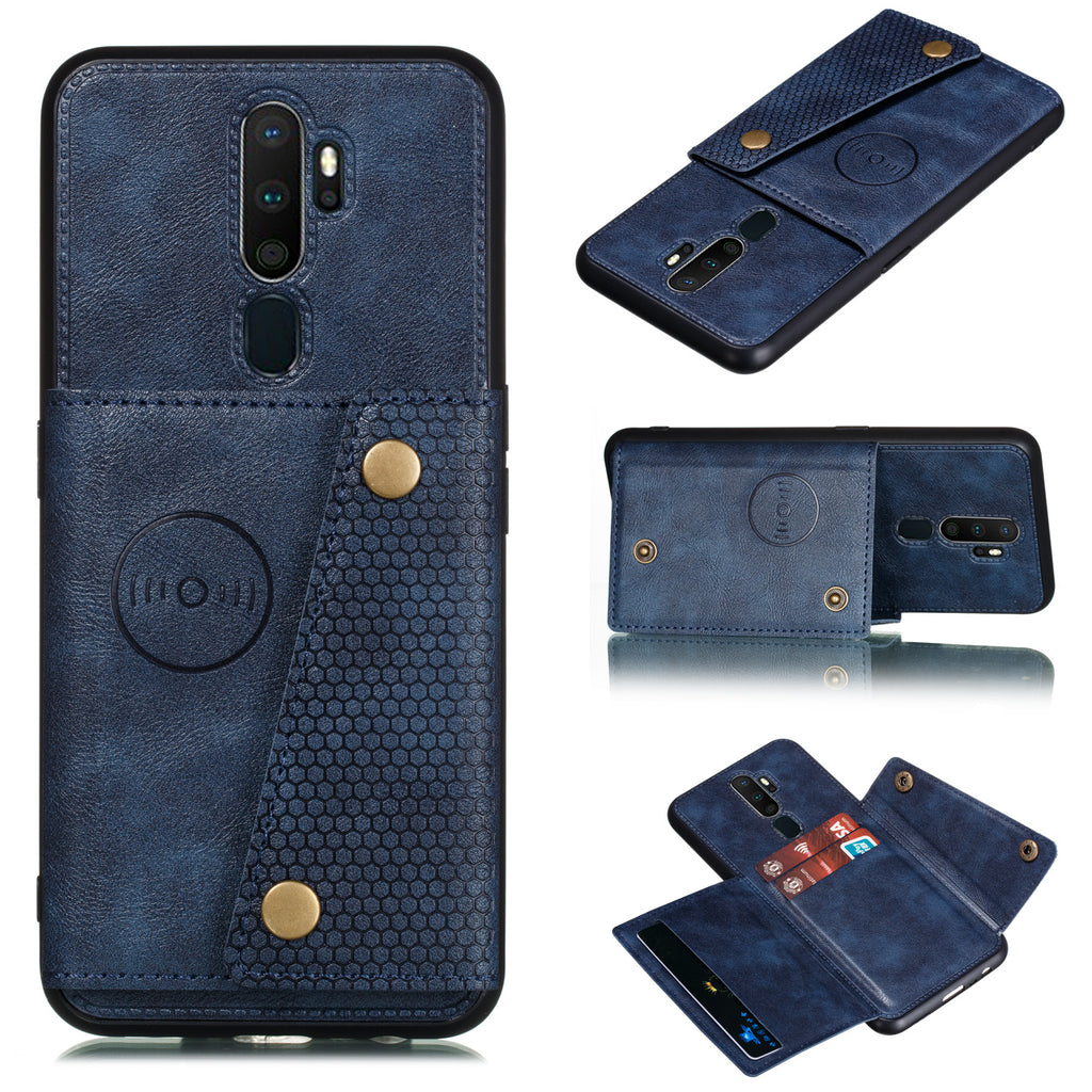 For OPPO A9 2020/Realme XT/Reno 2 Mobile Phone Shell Classic Textured Pattern Buckle Closure Design Anti-fall Smartphone Case blue
