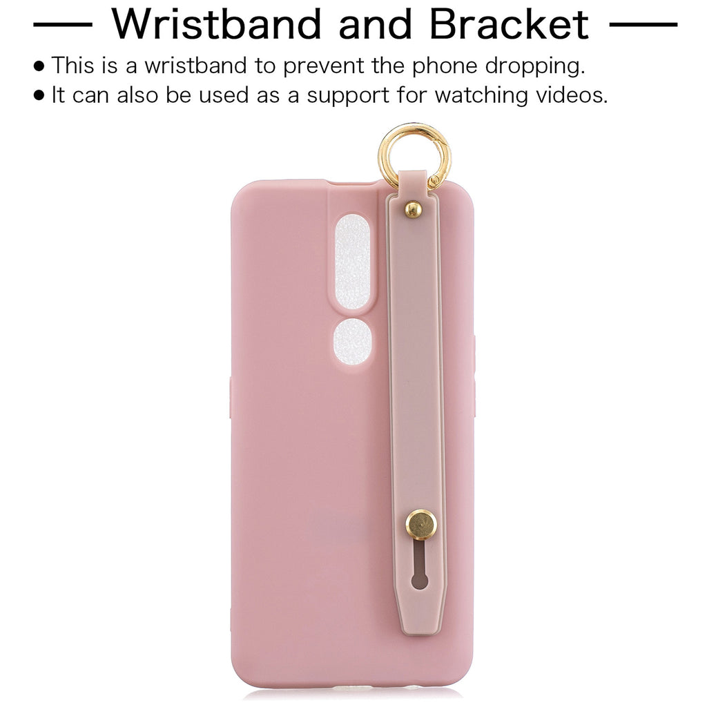 For OPPO F11 pro Simple Solid Color Chic Wrist Rope Bracket Matte TPU Anti-scratch Non-slip Protective Cover Back Case 11 Lotus pink