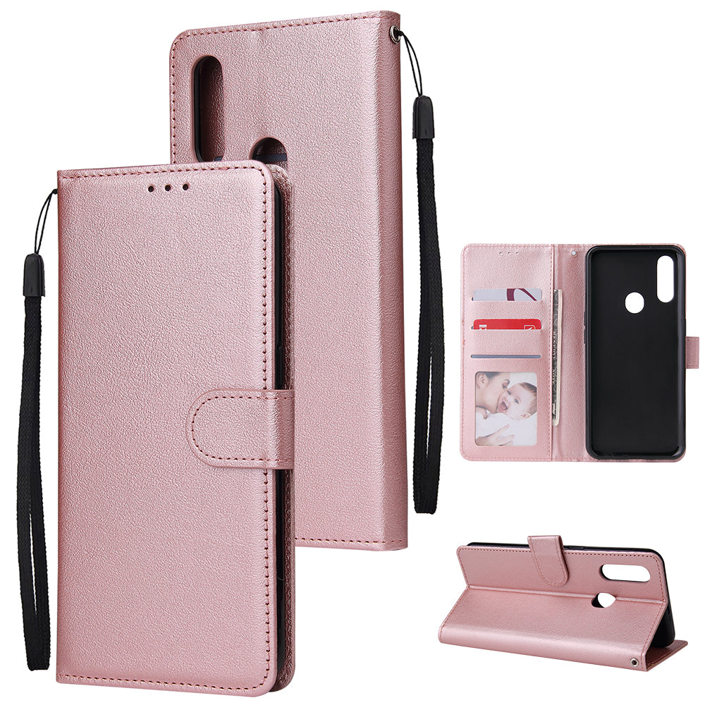 For OPPO A8 / A31/Realme XT / X2 Mobile Phone Case PU Buckle Closure Wallet Design Cards Slots All-round Protection Phone Cover Rose gold