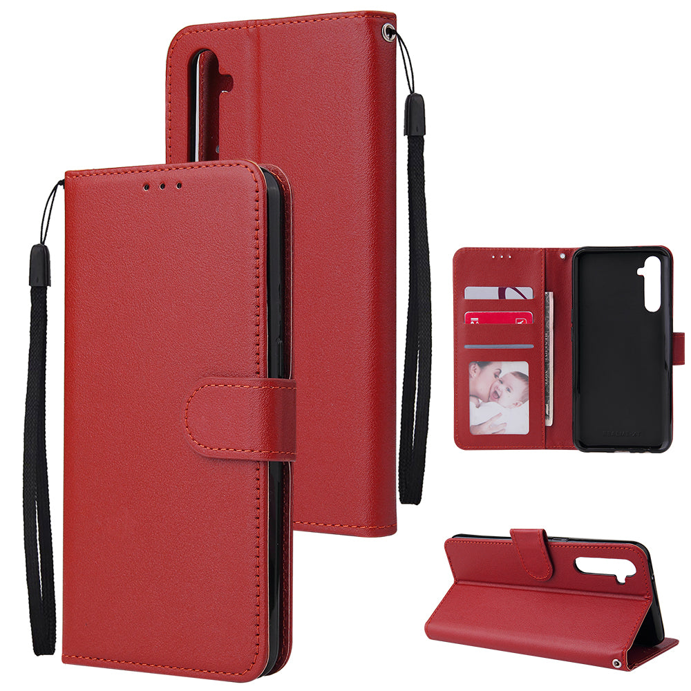 For OPPO A8 / A31/Realme XT / X2 Mobile Phone Case PU Buckle Closure Wallet Design Cards Slots All-round Protection Phone Cover red