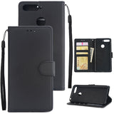 PU Leather Smart Phone Case Cover with Buckle & 3 Card Position for Honor 7A/Y6 2018 black