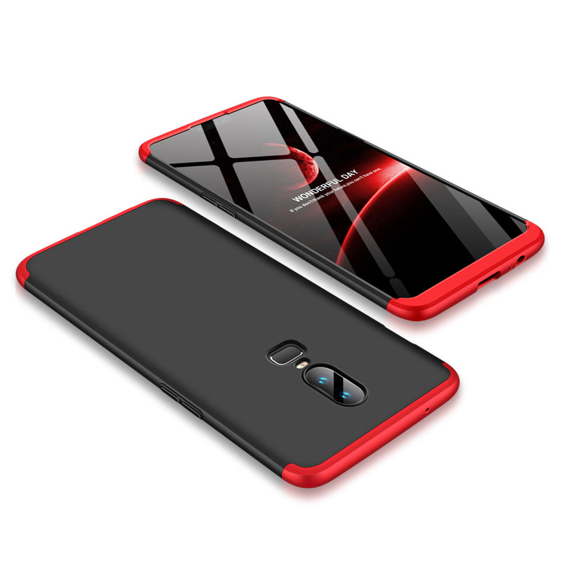 For One Plus 6 Slim 3 in 1 Hybrid Hard Case Full Body 360 Degree Protection Back Cover Red black red