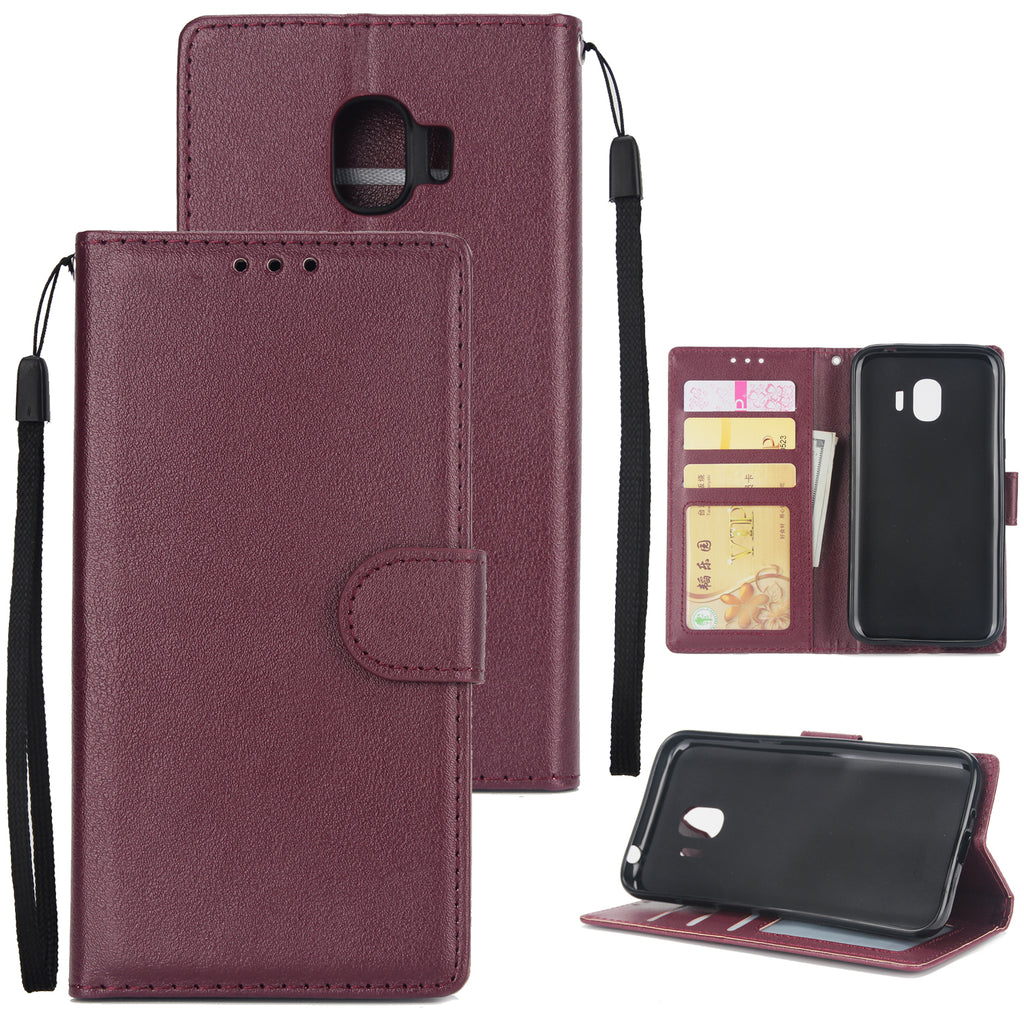 For Samsung J2 PRO 2018/Grand Prime Pro/J250 PU Cell Phone Case Protective Cover Shell with Buckle wine Red