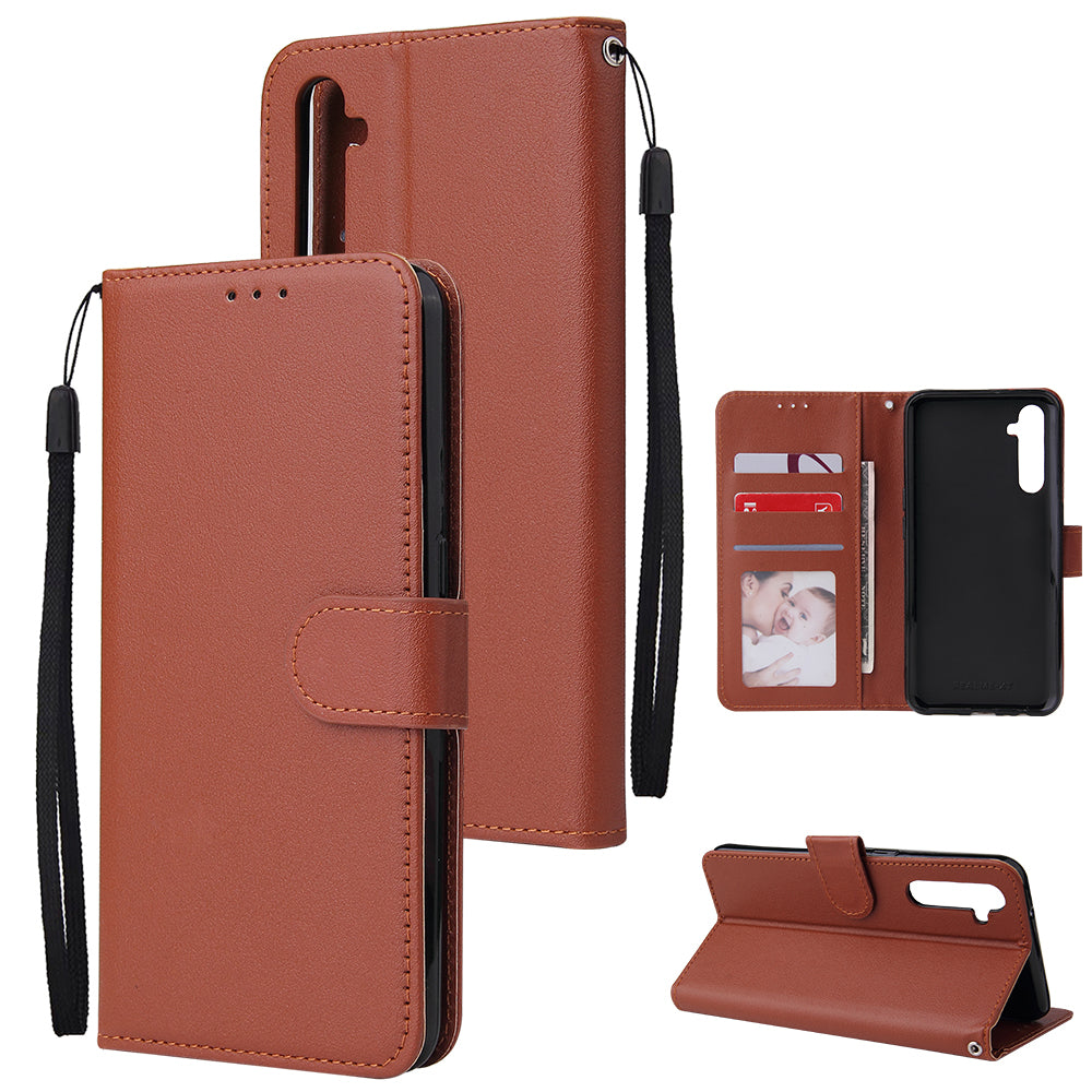 For OPPO A8 / A31/Realme XT / X2 Mobile Phone Case PU Buckle Closure Wallet Design Cards Slots All-round Protection Phone Cover brown