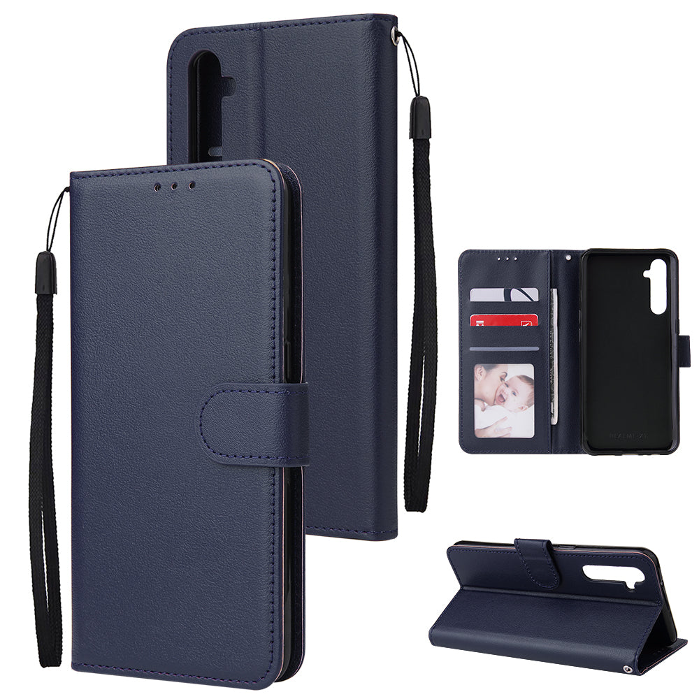 For OPPO A8 / A31/Realme XT / X2 Mobile Phone Case PU Buckle Closure Wallet Design Cards Slots All-round Protection Phone Cover blue