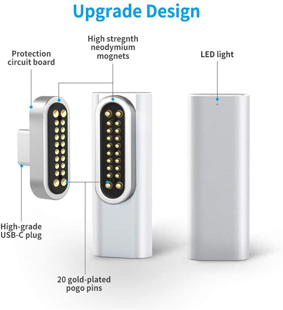 Magnetic USB C Type-C Adapter Side Plug Elbow 20pin Full-function Adapter Charging Data Transmission 4k Video Silver