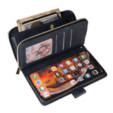 For iphone X/XS/XS MAX/11/11Pro Pu Leather  Mobile Phone Cover Zipper Card Bag + Wrist Strap black