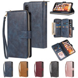 For iphone X/XS/XS MAX/11/11Pro Pu Leather  Mobile Phone Cover Zipper Card Bag + Wrist Strap black