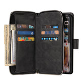 For iphone X/XS/XS MAX/11/11Pro Pu Leather  Mobile Phone Cover Zipper Card Bag + Wrist Strap black