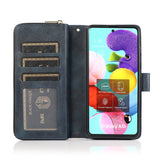 For Samsung A51 5G/A71 5G/Note 10 pro Pu Leather  Mobile Phone Cover Zipper Card Bag + Wrist Strap blue