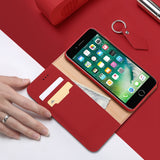 DUX DUCIS For iPhone 7/8 Luxury Genuine Leather Magnetic Flip Cover Full Protective Case with Bracket Card Slot red