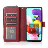 For Samsung A51 5G/A71 5G/Note 10 pro Pu Leather  Mobile Phone Cover Zipper Card Bag + Wrist Strap Red wine
