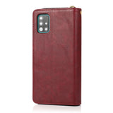 For Samsung A51 5G/A71 5G/Note 10 pro Pu Leather  Mobile Phone Cover Zipper Card Bag + Wrist Strap Red wine