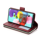 For Samsung A51 5G/A71 5G/Note 10 pro Pu Leather  Mobile Phone Cover Zipper Card Bag + Wrist Strap Red wine