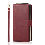 For Samsung A51 5G/A71 5G/Note 10 pro Pu Leather  Mobile Phone Cover Zipper Card Bag + Wrist Strap Red wine