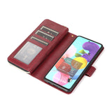 For Samsung A51 5G/A71 5G/Note 10 pro Pu Leather  Mobile Phone Cover Zipper Card Bag + Wrist Strap Red wine