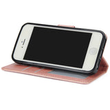 Ultra Slim PU Full Protective Cover Non-slip Shockproof Cell Phone Case with Card Slot for iPhone 5G/5S/5SE Rose gold