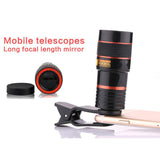 Universal Mobile Phone Lens Clip 8x Optical Zoom Telescope Lens HD Smartphone Camera Lens black