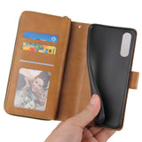 For Samsung A10/A20/A30/A50/A30S/A50S Pu Leather  Mobile Phone Cover Zipper Card Bag + Wrist Strap brown