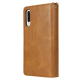 For Samsung A10/A20/A30/A50/A30S/A50S Pu Leather  Mobile Phone Cover Zipper Card Bag + Wrist Strap brown