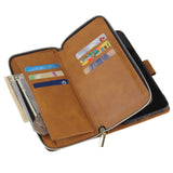 For Samsung A10/A20/A30/A50/A30S/A50S Pu Leather  Mobile Phone Cover Zipper Card Bag + Wrist Strap brown