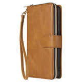 For Samsung A10/A20/A30/A50/A30S/A50S Pu Leather  Mobile Phone Cover Zipper Card Bag + Wrist Strap brown