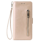 For Samsung A7 2018-A750 Solid Color PU Leather Zipper Wallet Double Buckle Protective Case with Stand & Lanyard gold