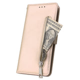 For Samsung A7 2018-A750 Solid Color PU Leather Zipper Wallet Double Buckle Protective Case with Stand & Lanyard gold