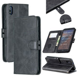 For Redmi 7A Denim Pattern Solid Color Flip Wallet PU Leather Protective Phone Case with Buckle & Bracket black