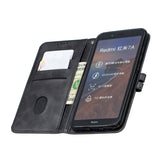 For Redmi 7A Denim Pattern Solid Color Flip Wallet PU Leather Protective Phone Case with Buckle & Bracket black