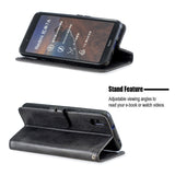 For Redmi 7A Denim Pattern Solid Color Flip Wallet PU Leather Protective Phone Case with Buckle & Bracket black