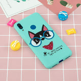 For HUAWEI Y7 2019 Cute Coloured Painted TPU Anti-scratch Non-slip Protective Cover Back Case with Lanyard Light blue