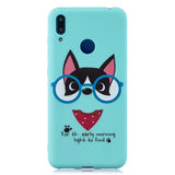 For HUAWEI Y7 2019 Cute Coloured Painted TPU Anti-scratch Non-slip Protective Cover Back Case with Lanyard Light blue