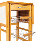 Portable Rolling Drop Leaf Kitchen Storage Trolley Cart Island Sapele Color
