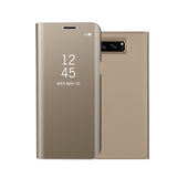 Fashion Shockproof  Ultra Thin Electroplating PU Case Cover Mirror Free Flip Anti-scratch Protective Case for Samsung Galaxy Note 8 Sky blue