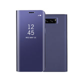 Fashion Shockproof  Ultra Thin Electroplating PU Case Cover Mirror Free Flip Anti-scratch Protective Case for Samsung Galaxy Note 8 Sky blue