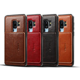 For Samsung S9 plus Retro PU Leather Wallet Card Holder Stand Non-slip Shockproof Cell Phone Case coffee
