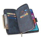 For Samsung A10/A20/A30/A50/A30S/A50S Pu Leather  Mobile Phone Cover Zipper Card Bag + Wrist Strap blue