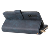 For Samsung A10/A20/A30/A50/A30S/A50S Pu Leather  Mobile Phone Cover Zipper Card Bag + Wrist Strap blue