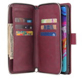 For Samsung A10/A20/A30/A50/A30S/A50S Pu Leather  Mobile Phone Cover Zipper Card Bag + Wrist Strap Red wine
