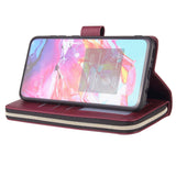 For Samsung A10/A20/A30/A50/A30S/A50S Pu Leather  Mobile Phone Cover Zipper Card Bag + Wrist Strap Red wine