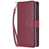For Samsung A10/A20/A30/A50/A30S/A50S Pu Leather  Mobile Phone Cover Zipper Card Bag + Wrist Strap Red wine
