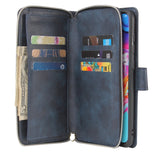 For Samsung A10/A20/A30/A50/A30S/A50S Pu Leather  Mobile Phone Cover Zipper Card Bag + Wrist Strap blue
